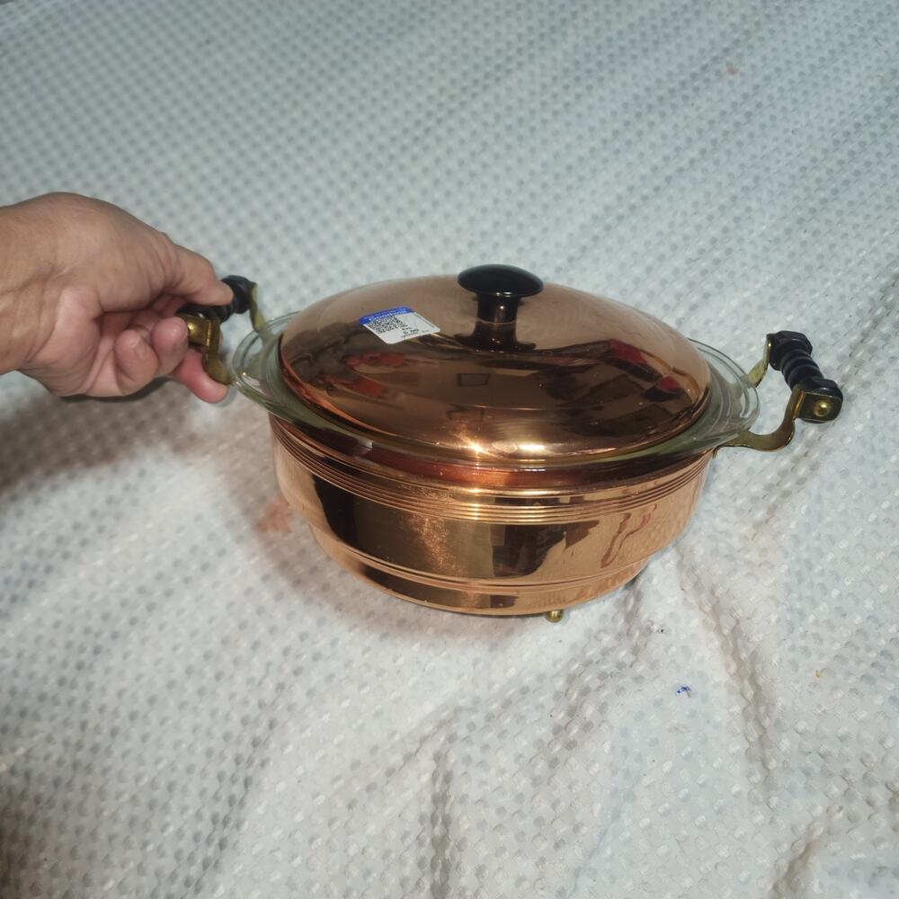 VINTAGE EUC COPPERCRAFT GUILD CASSAROLE DISH WITH PYREX DISH WITH COPPER LID